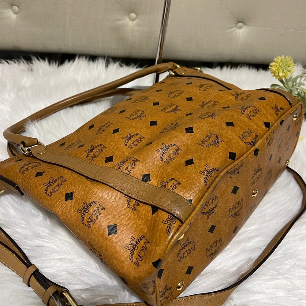 MCM Cognac/Black Visetos Logo Tote Shoulder Bag